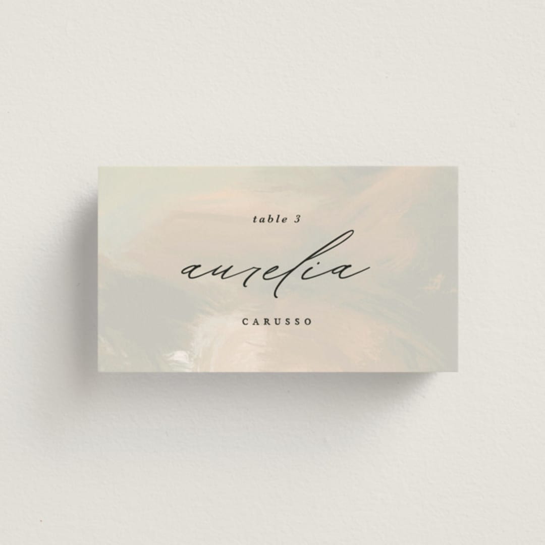 "Daybreak" - Place Cards in Dove by Olivia Kanaley Inman - Front with Free Guest Printing