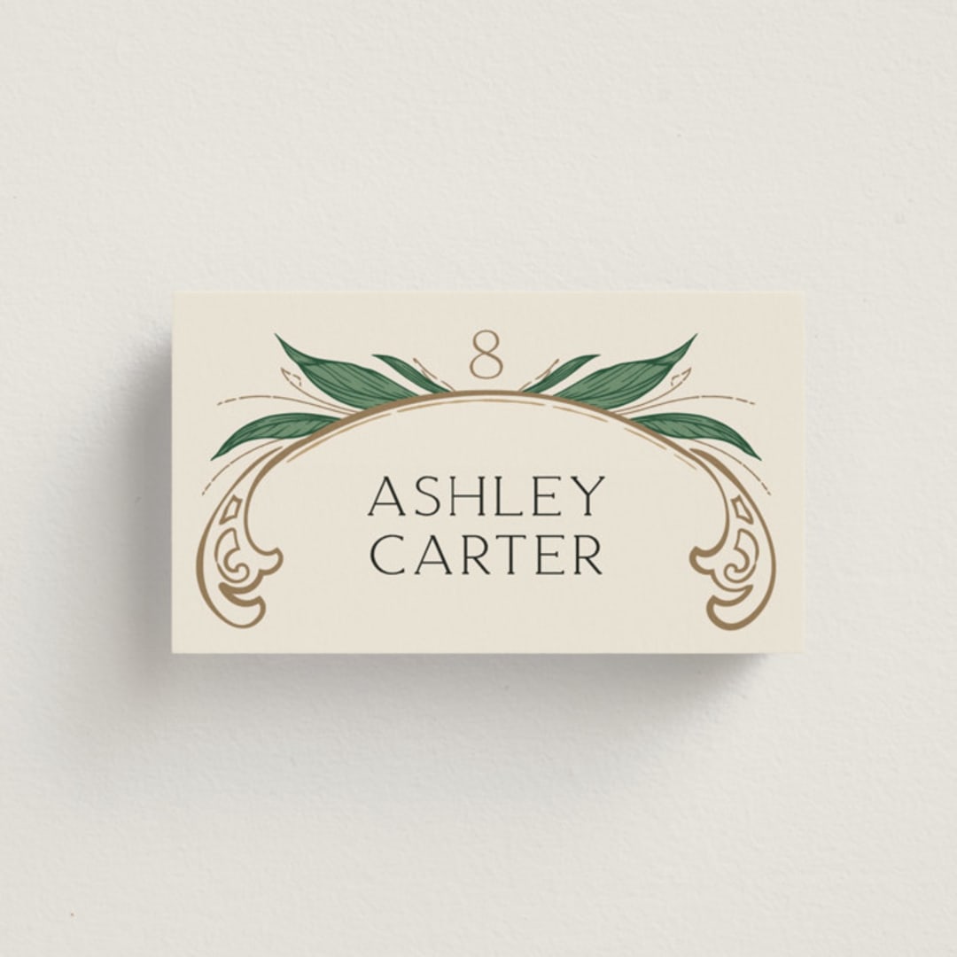"Charming" - Place Cards in Almond by GeekInk Design - Front with Free Guest Printing