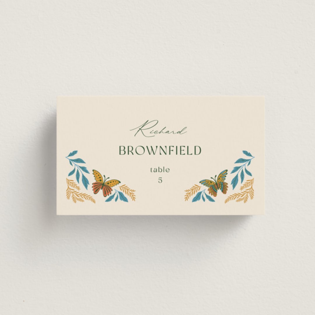 "Flutter" - Place Cards in Sunset by Jen Owens - Front with Free Guest Printing