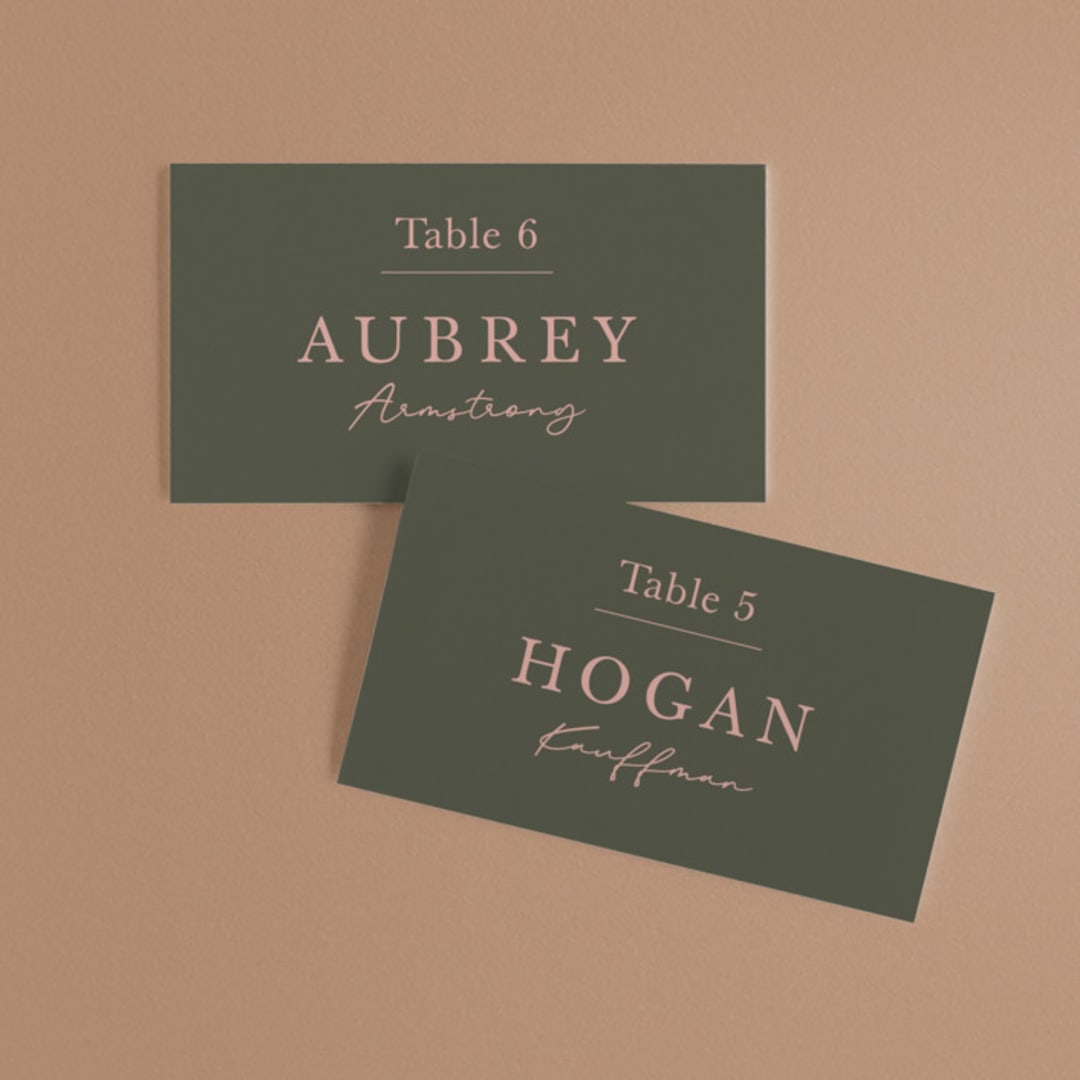 "Simple Type" - Place Cards in Olive Branch by Stacey Meacham - Front with Free Guest Printing