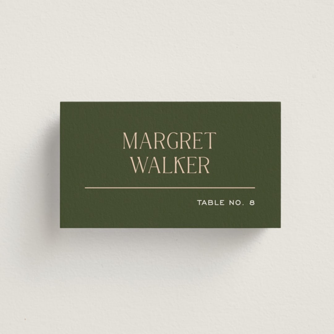 "Martini" - Place Cards in Olive by Pixel and Hank - Front with Free Guest Printing