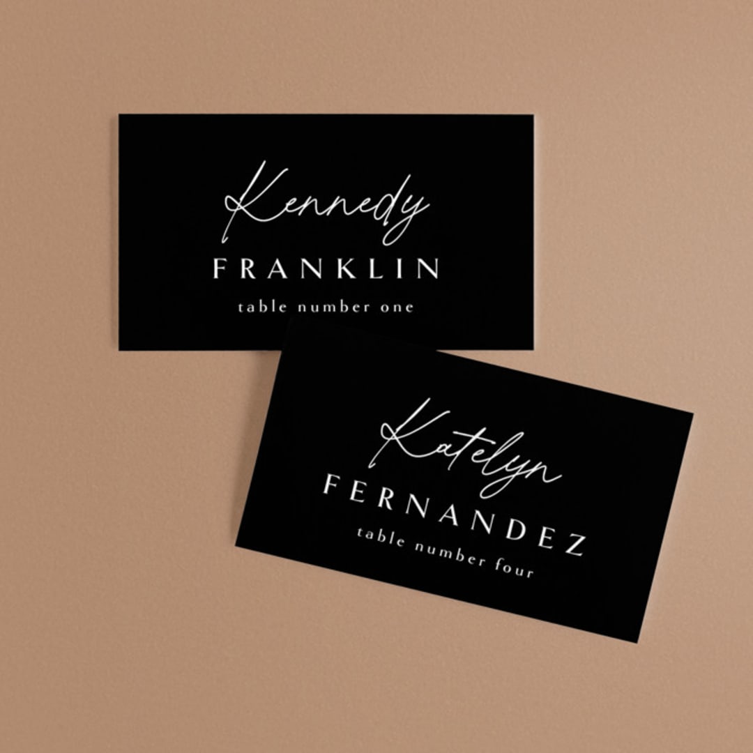 "A formal request" - Place Cards in Jet by Lea Delaveris - Front with Free Guest Printing