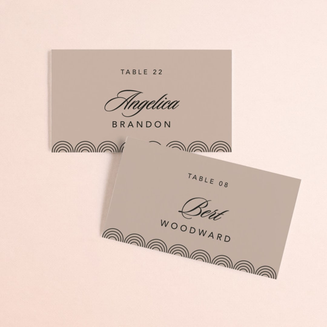 "Initials Circle Arch" - Place Cards in Latte by FRANI - Front with Free Guest Printing