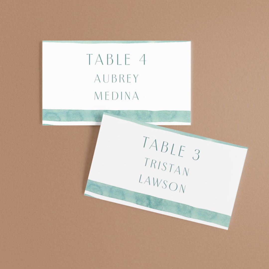 "Tidal Stripe" - Place Cards in Sky by Katharine Watson - Front with Free Guest Printing