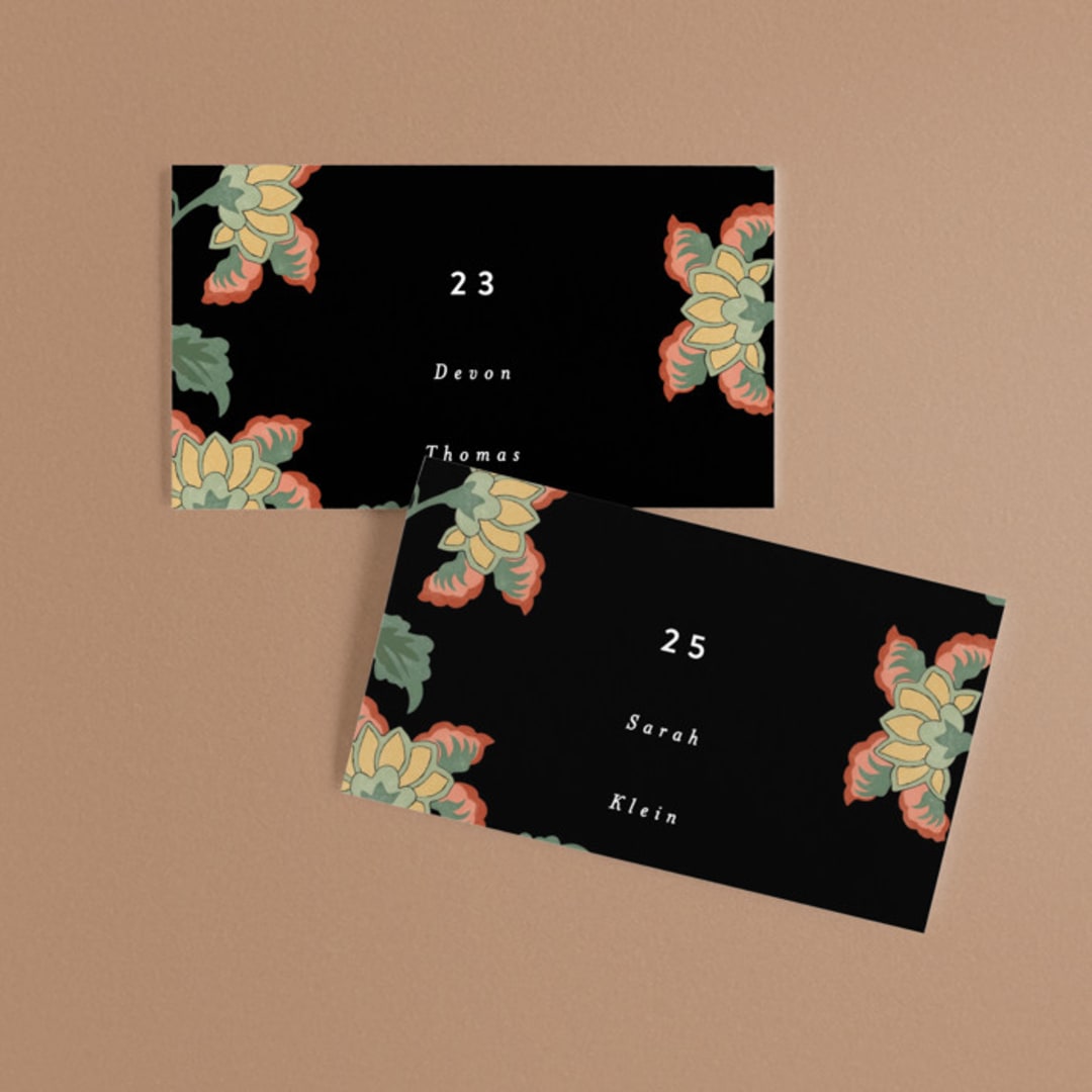 "Kota" - Place Cards in Onyx by Nazia Hyder - Front with Free Guest Printing