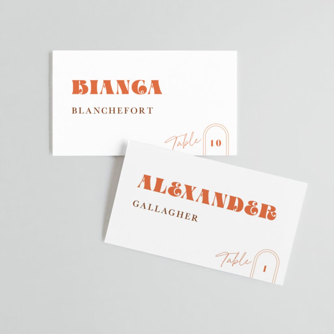 "Rory" - Place Cards in Rust by Alaina Cherup - Front with Free Guest Printing