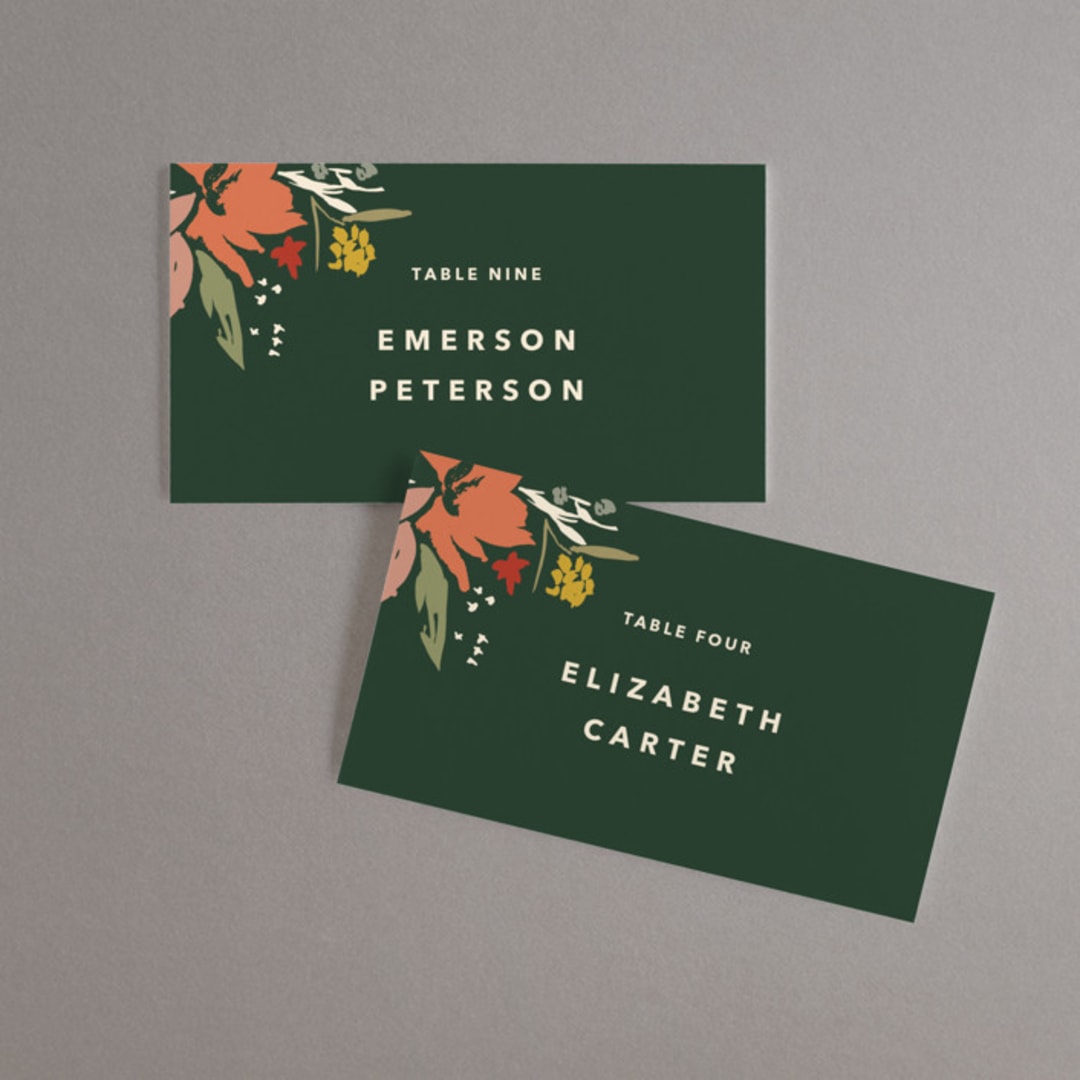 "Bridal Bouquet" - Place Cards in Verde by Kindred Fields - Front with Free Guest Printing