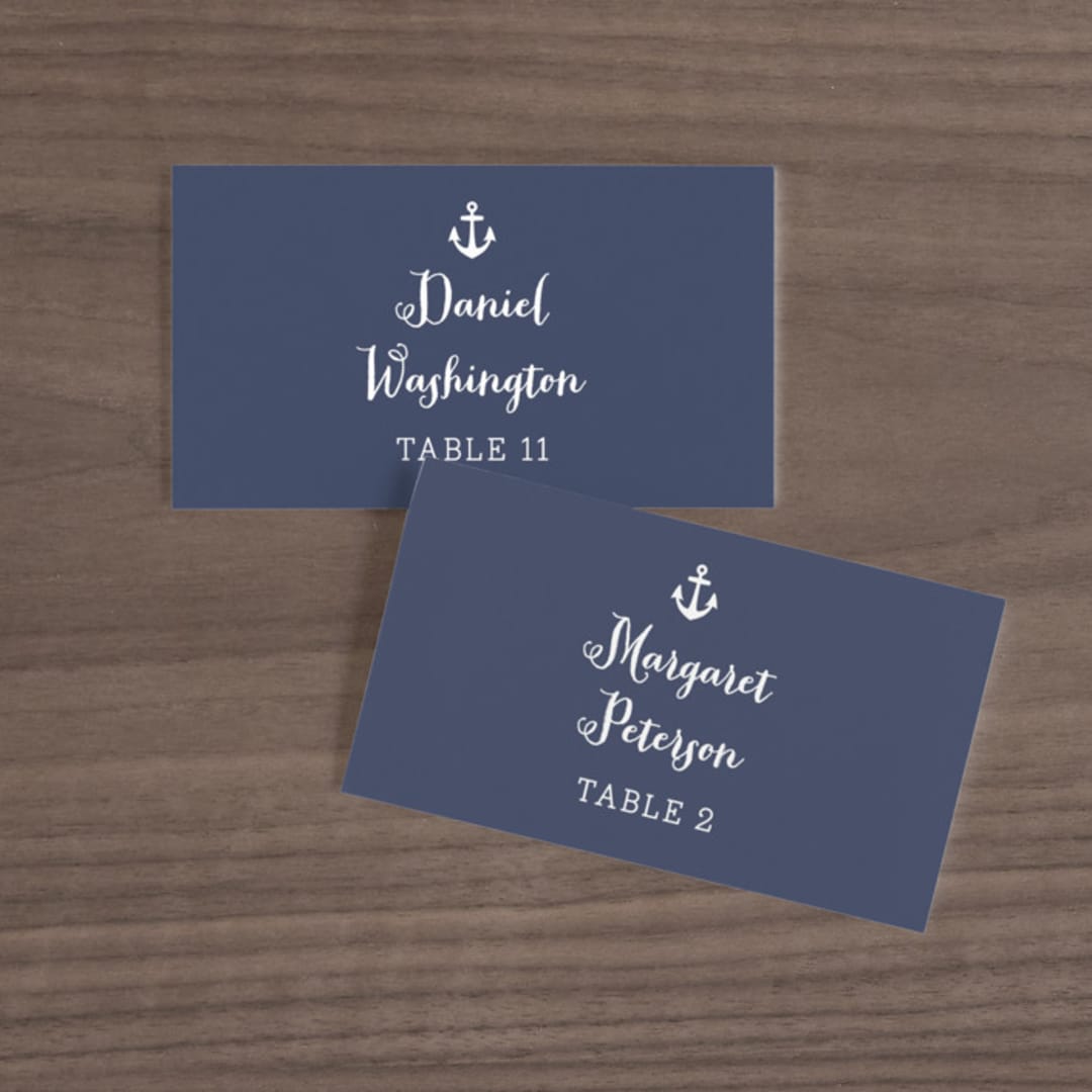 "Down by the Sea" - Place Cards in Marine by Sandra Picco Design - Front with Free Guest Printing