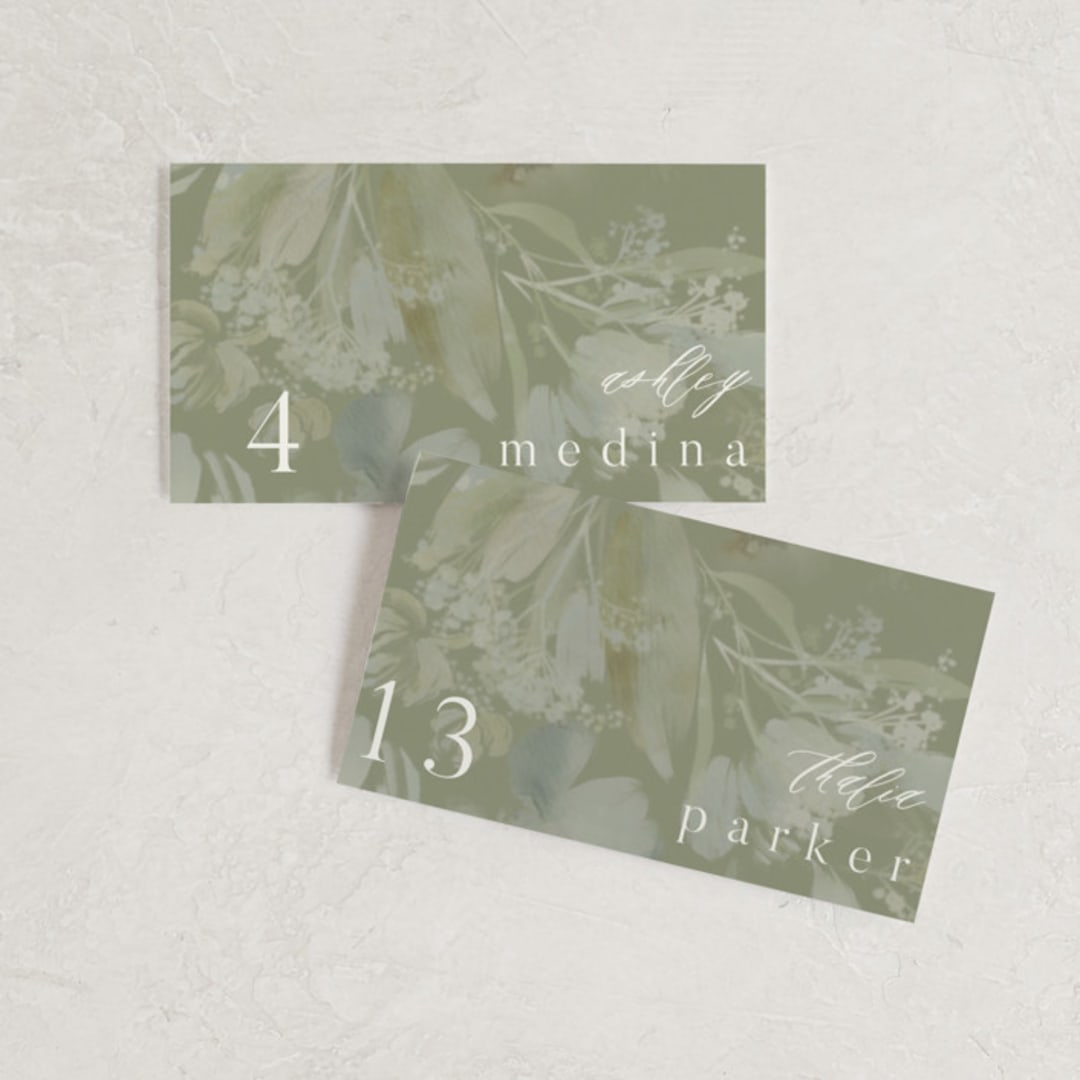 "Spring Dash" - Place Cards in Pewter by Grace Kreinbrink - Front with Free Guest Printing