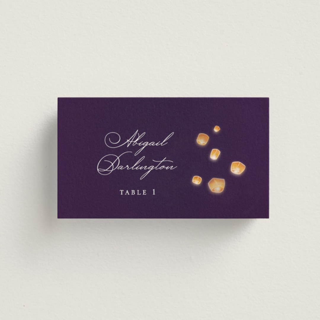 "Disney's Tangled Lanterns" - Place Cards in Twilight by Simona Camp - Front with Free Guest Printing