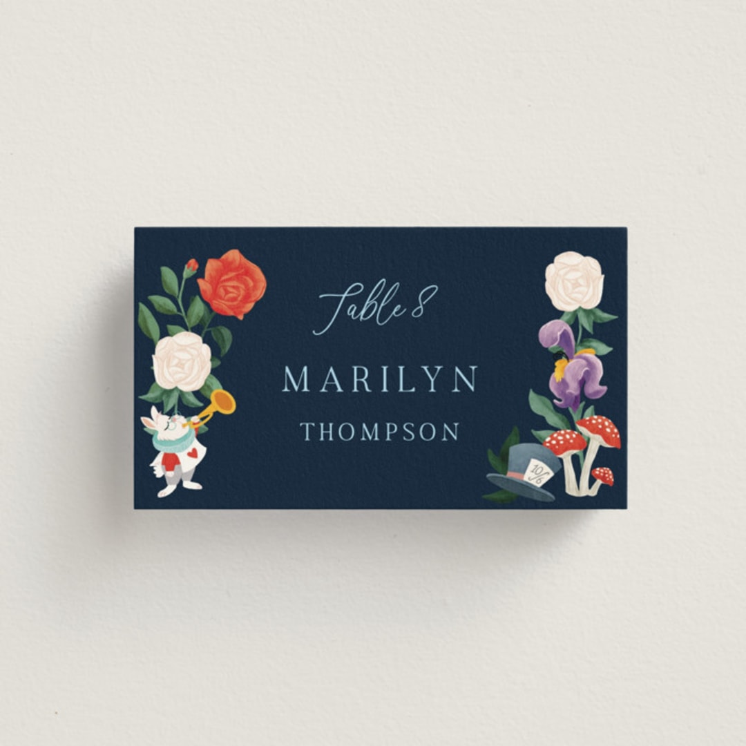 "Disney's Alice In Wonderland Garden Tea Party" - Place Cards in Evening by Elly - Front with Free Guest Printing