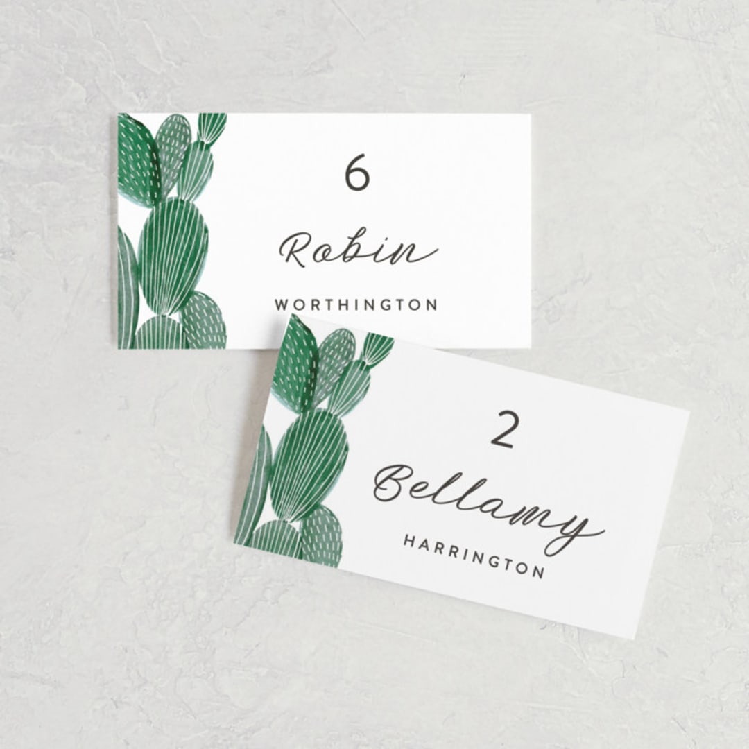 "Painted Cacti" - Place Cards in Cactus by Olivia Raufman - Front with Free Guest Printing