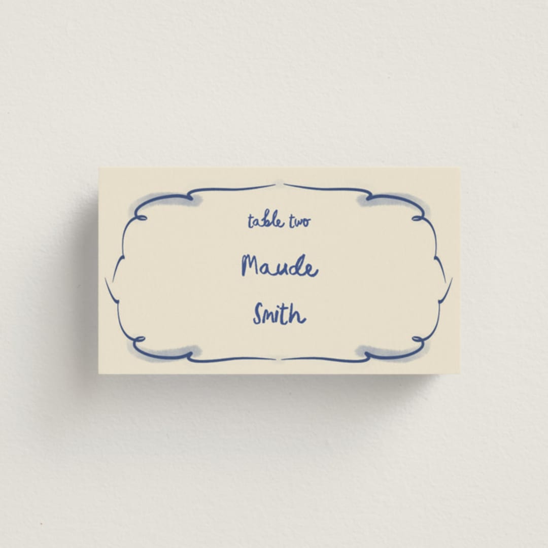 "Santa Catalina" - Place Cards in Marseille Blue by Ani Somi - Front with Free Guest Printing