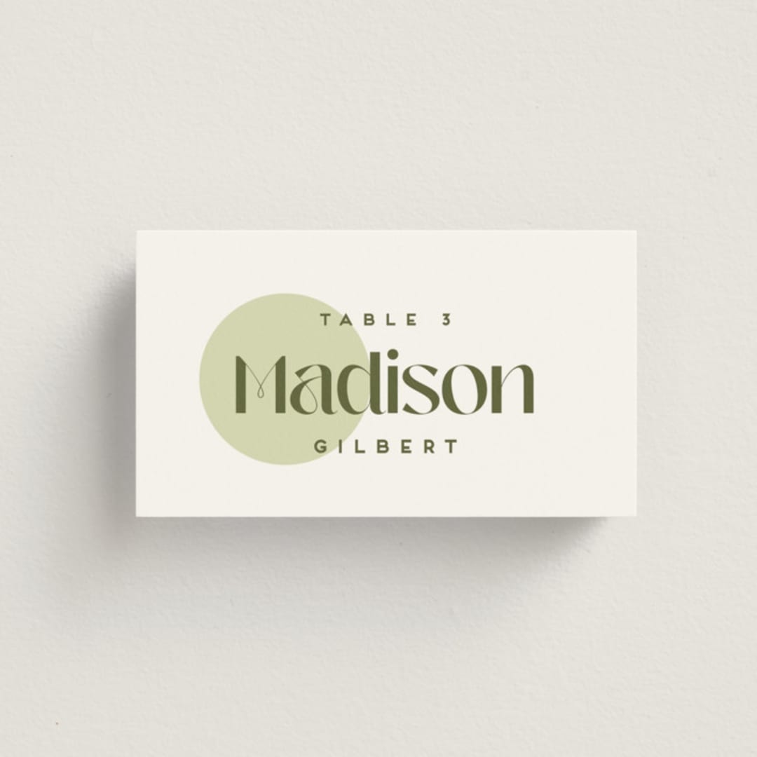 "News!" - Place Cards in Kiwi by Claudia Orengo - Front with Free Guest Printing