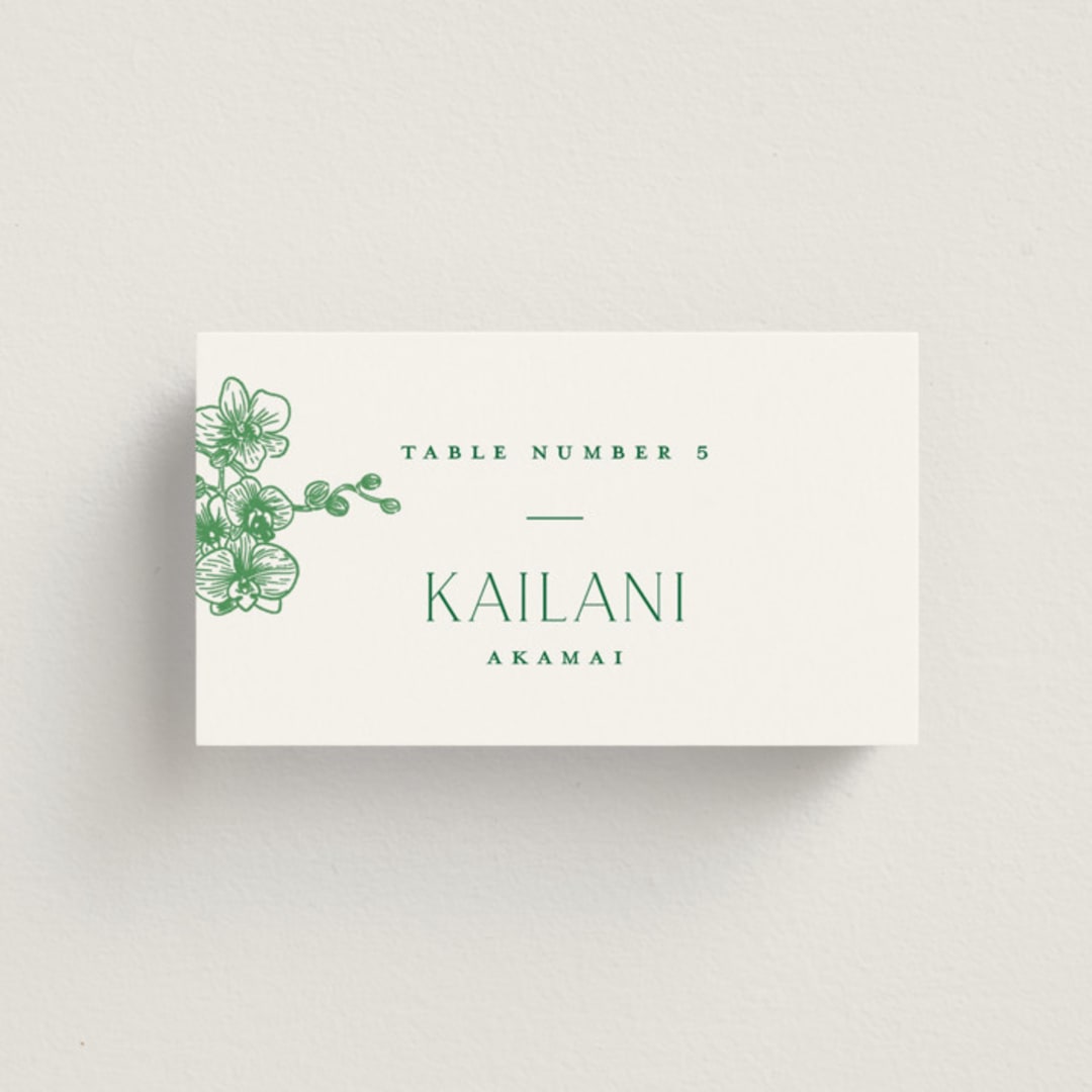 "Tropical Toile" - Place Cards in Jade by Jenna Holcomb - Front