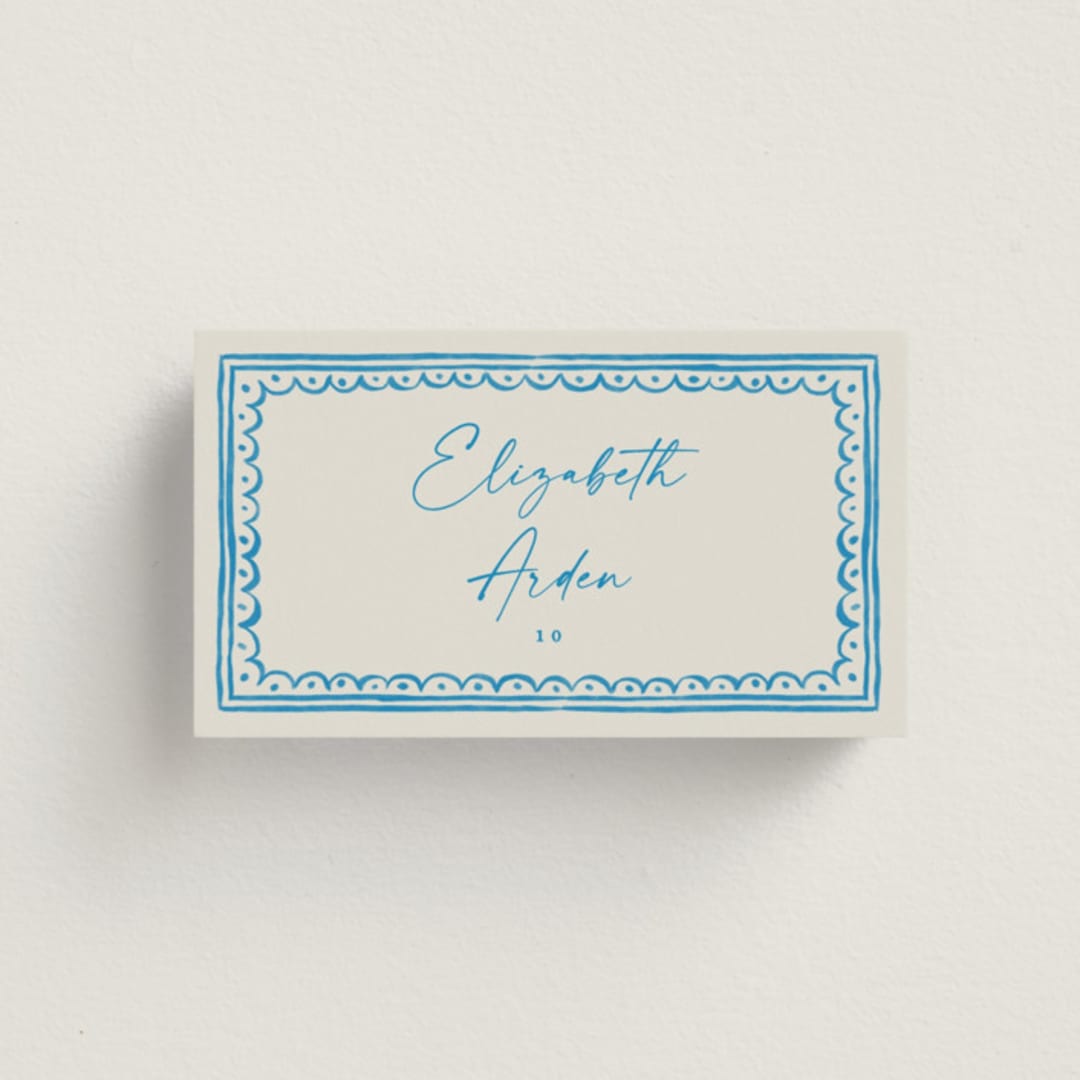 "Mediterraneo" - Place Cards in Ocean by Pati Cascino - Front with Free Guest Printing