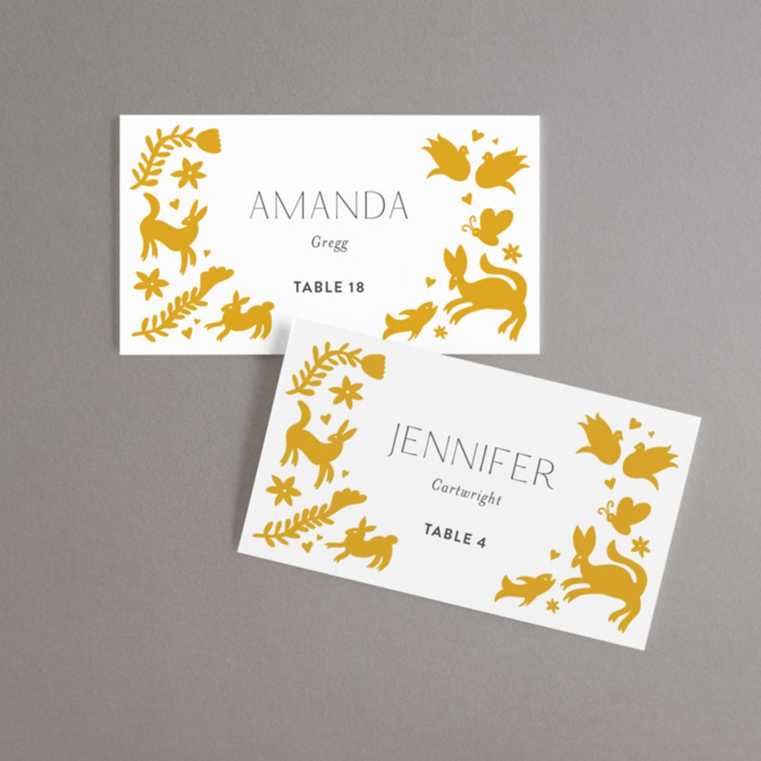"Otomi" - Place Cards in Sunshine by Shari Margolin - Front with Free Guest Printing
