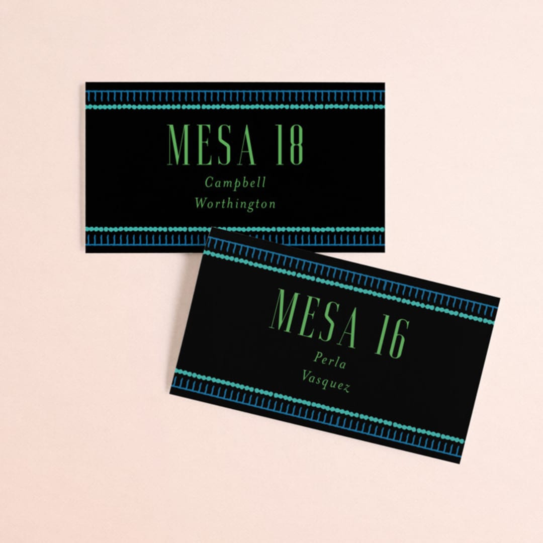 "Embroidery" - Place Cards in Noche by Jackie Crawford - Front with Free Guest Printing