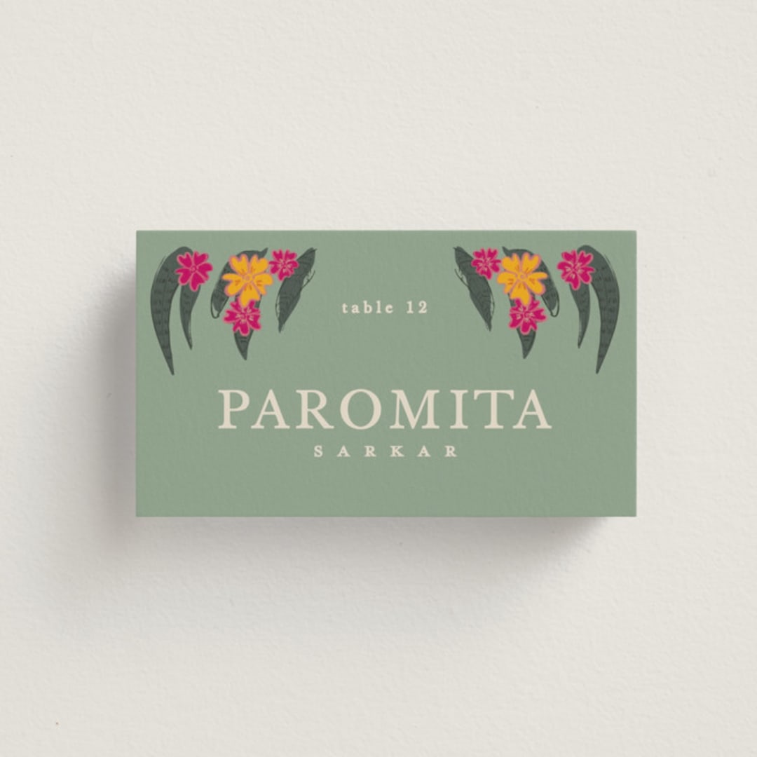 "Phool Bahar" - Place Cards in Patta by Creo Study - Front with Free Guest Printing