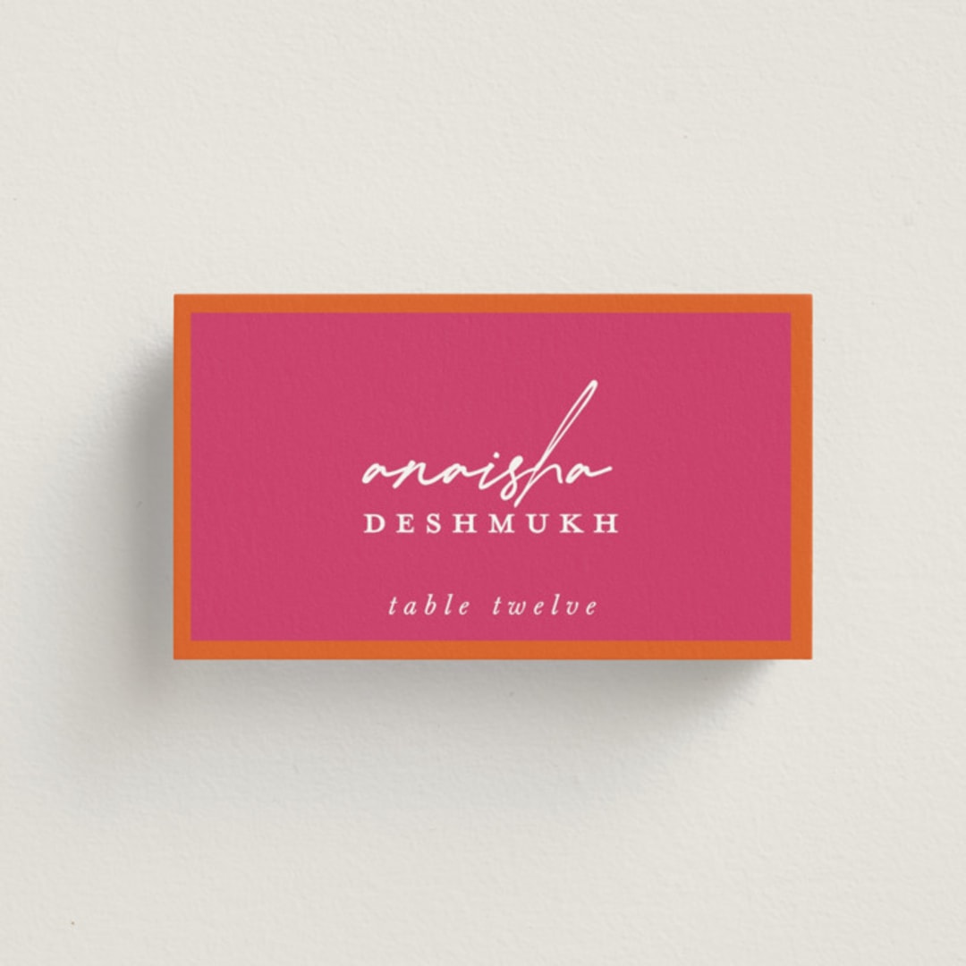 "Varna" - Place Cards in Fuchsia by Pati Cascino - Front with Free Guest Printing