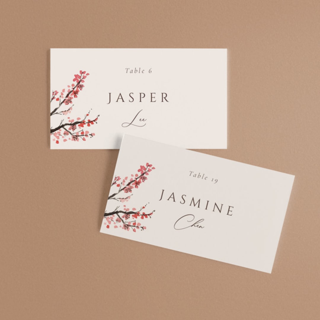 "Blossoms of Love" - Place Cards in Champagne by frau brandt - Front with Free Guest Printing