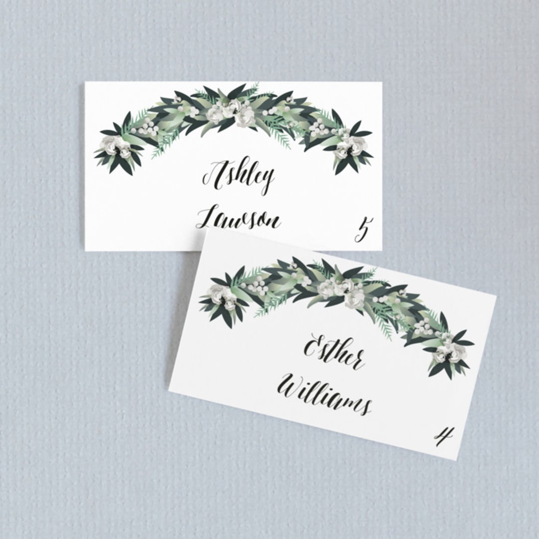 "Wall Flower" - Place Cards in Greenery by Jennifer Postorino - Front with Free Guest Printing