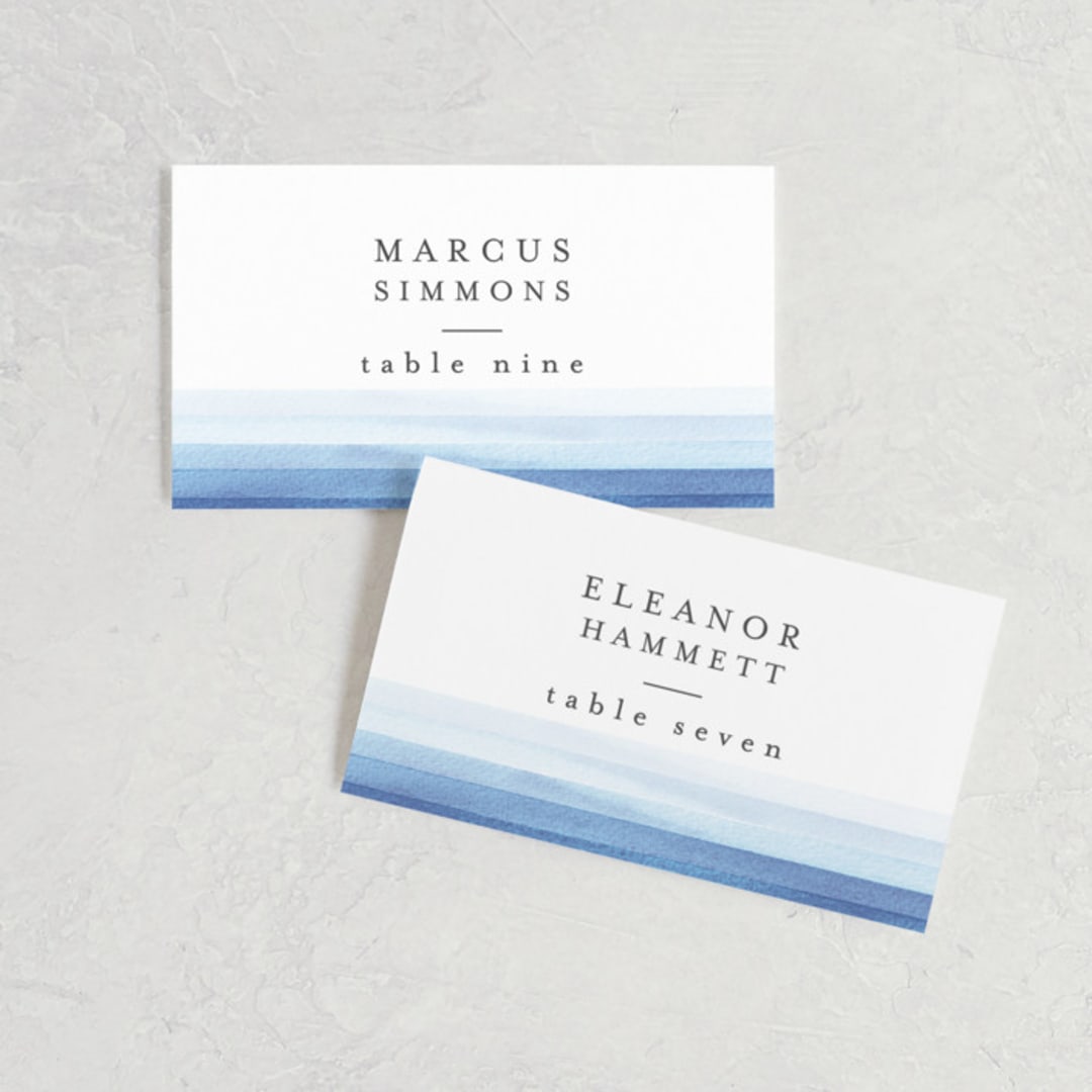 "Watercolour Stripe" - Place Cards in Azure by Bethan - Front with Free Guest Printing