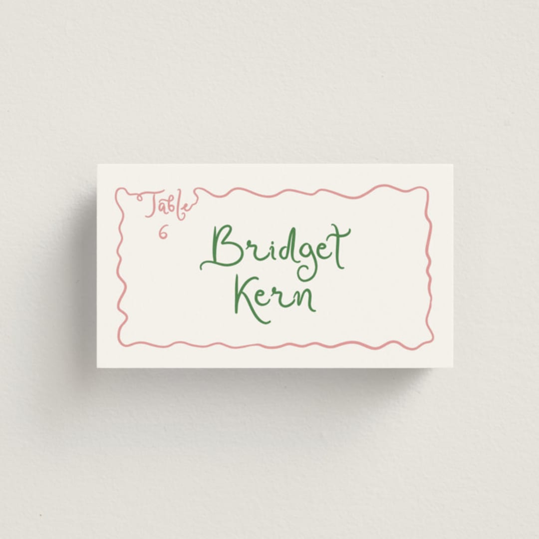 "Squiggly type" - Place Cards in Carnation by Creo Study - Front with Free Guest Printing