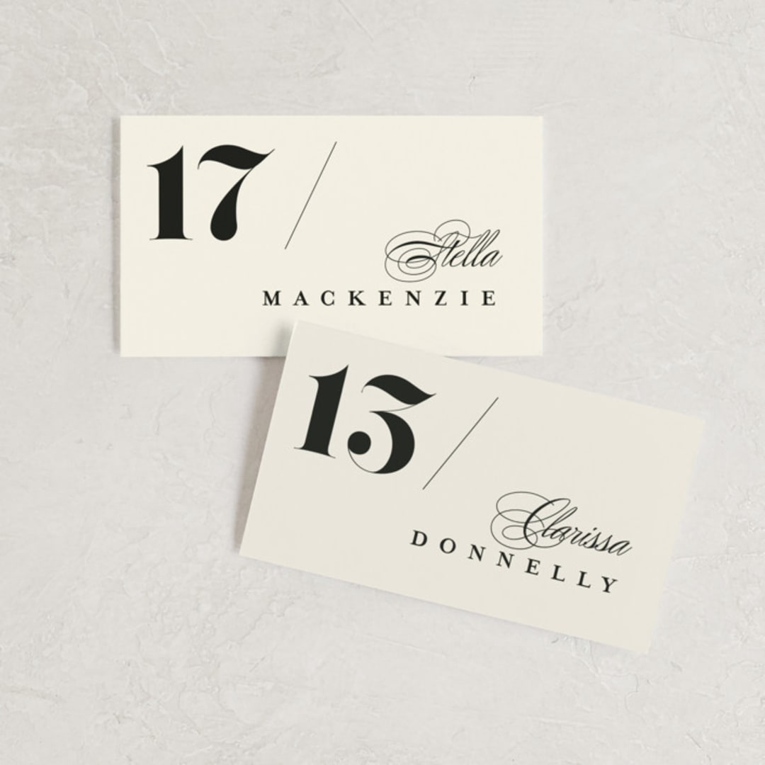 "Big Date" - Place Cards in Ivory by Anastasia Makarova - Front with Free Guest Printing