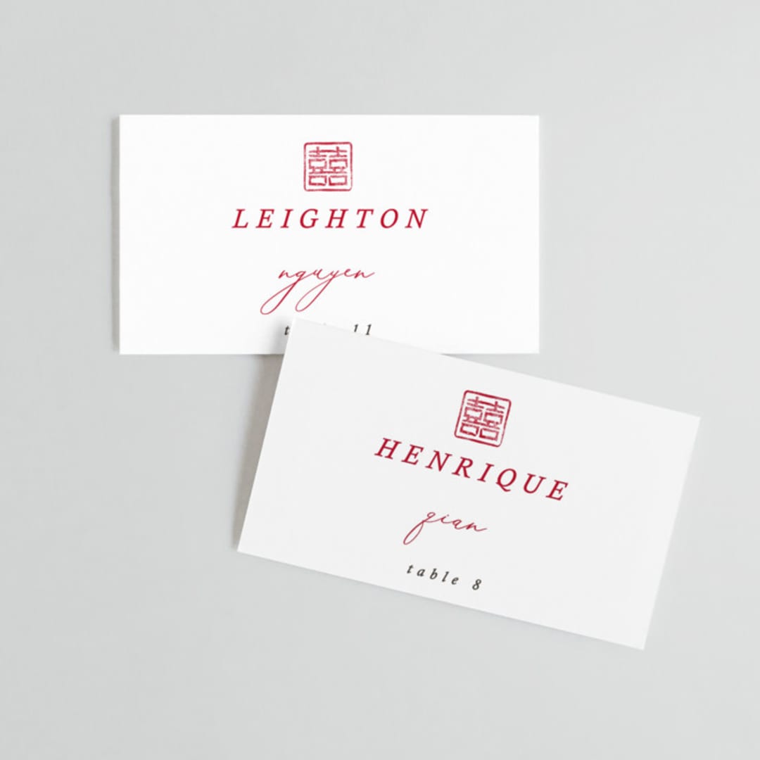 "Double Xi" - Place Cards in Cherry by fatfatin - Front with Free Guest Printing