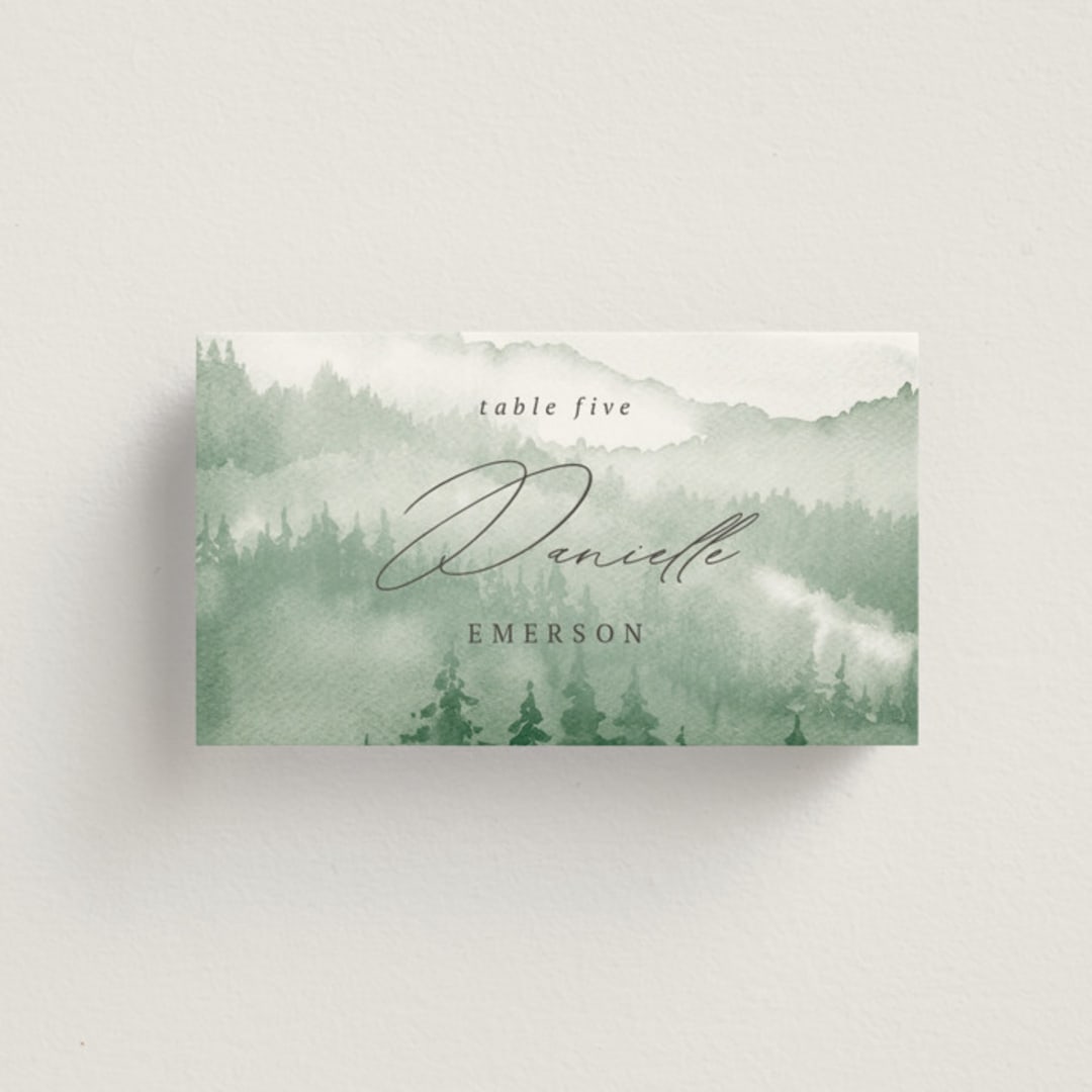"Over the mountains" - Place Cards in Fern by Helen Halik - Front with Free Guest Printing