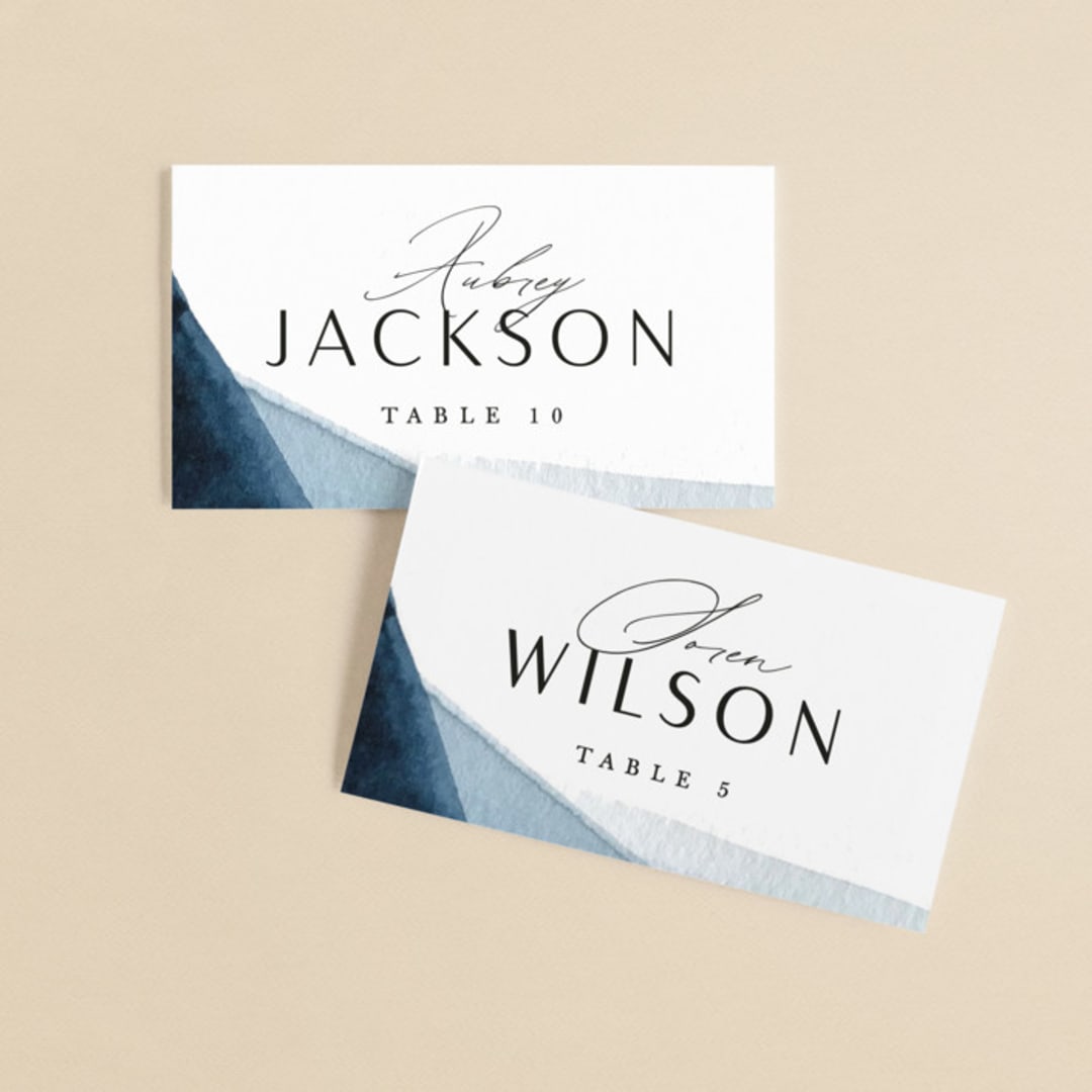 "Trio" - Place Cards in Ocean by Erin L. Wilson - Front with Free Guest Printing