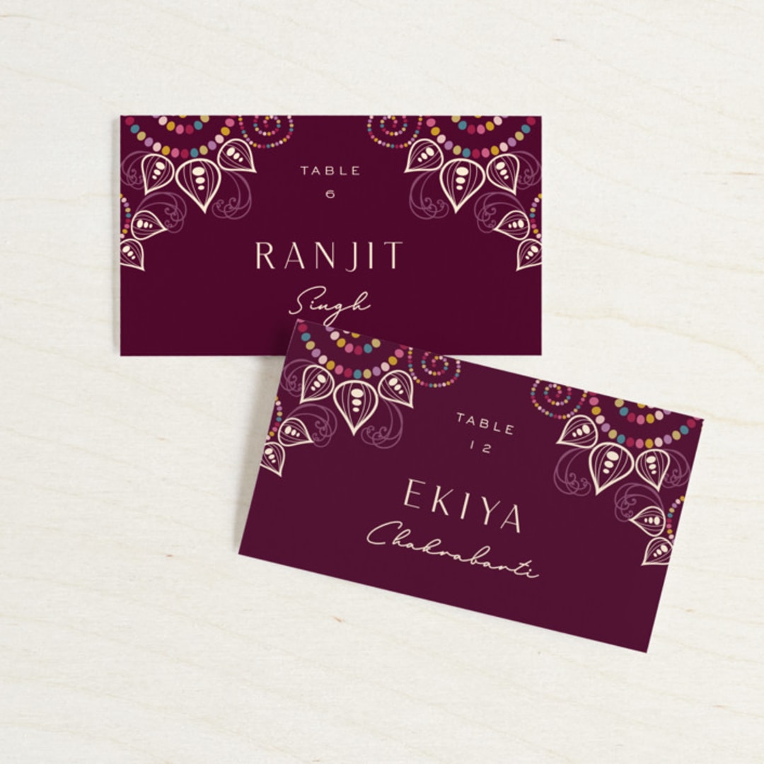 "Henna" - Place Cards in Mixed Berry by fatfatin - Front with Free Guest Printing