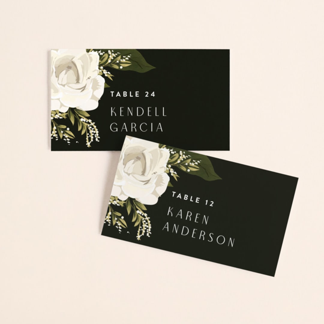 "Rose Garden" - Place Cards in Porcelain by Susan Moyal - Front with Free Guest Printing