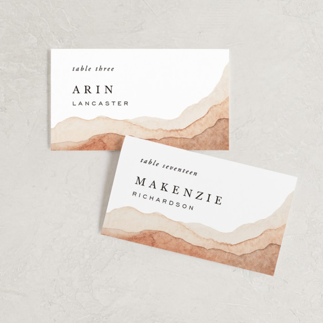 "Watercolor dune" - Place Cards in Desert by Yuliya Evseeva - Front with Free Guest Printing