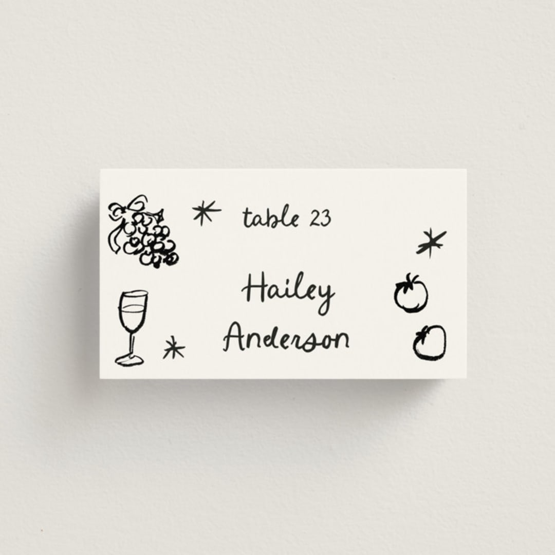 "Inky" - Place Cards in Sugar by Cass Loh - Front with Free Guest Printing