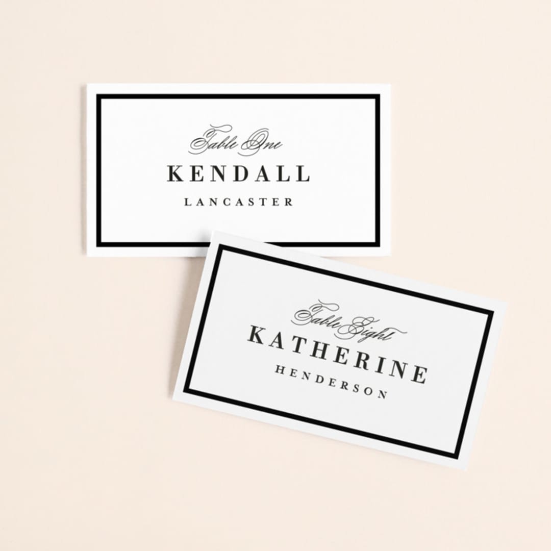 "At Last" - Place Cards in Onyx by Lauren Chism - Front with Free Guest Printing