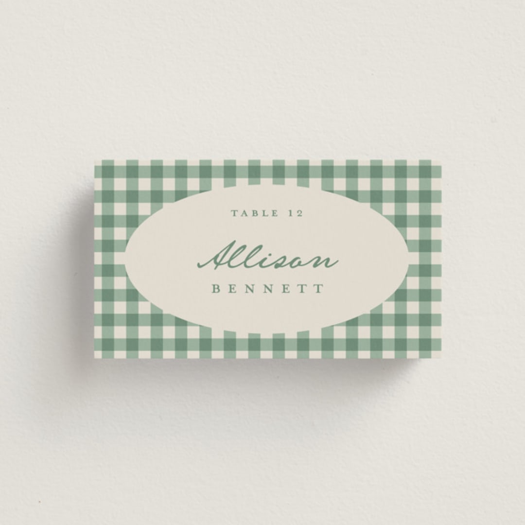 "Gingham" - Place Cards in Meadow by Kelly Watkins - Front