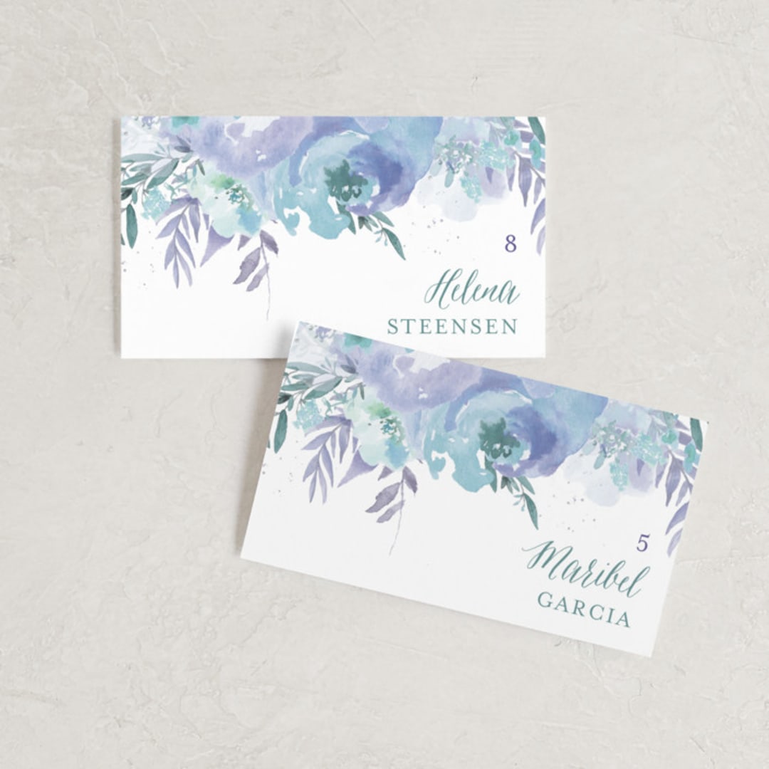 "Big Blooms" - Place Cards in Dew by Grace Kreinbrink - Front with Free Guest Printing