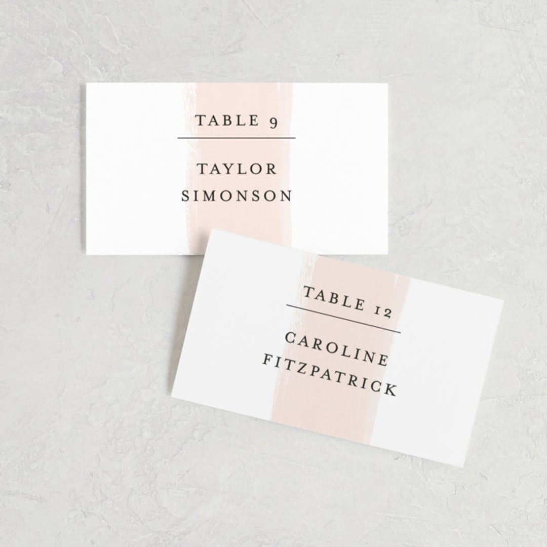 "Single Swath" - Place Cards in Blush by Angela Marzuki - Front with Free Guest Printing