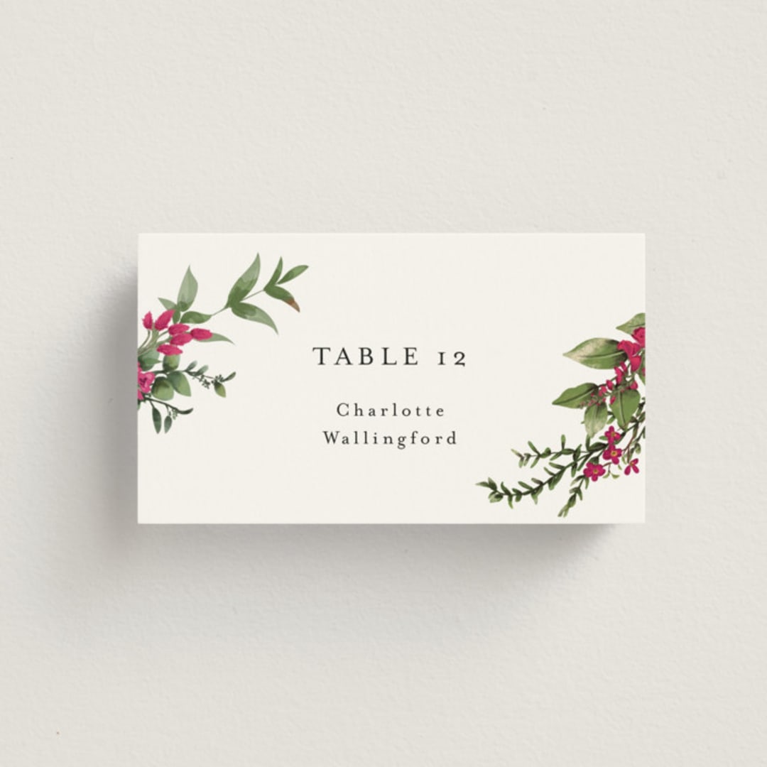"Romantic Florals" - Place Cards in Peony by Susan Moyal - Front with Free Guest Printing