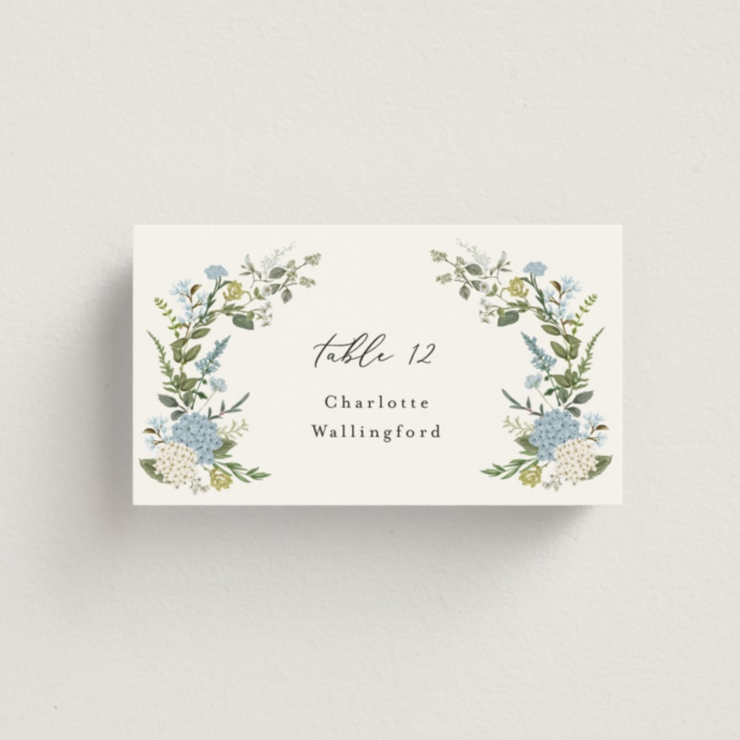"Hydrangea Vine" - Place Cards in Coastal by Susan Moyal - Front with Free Guest Printing