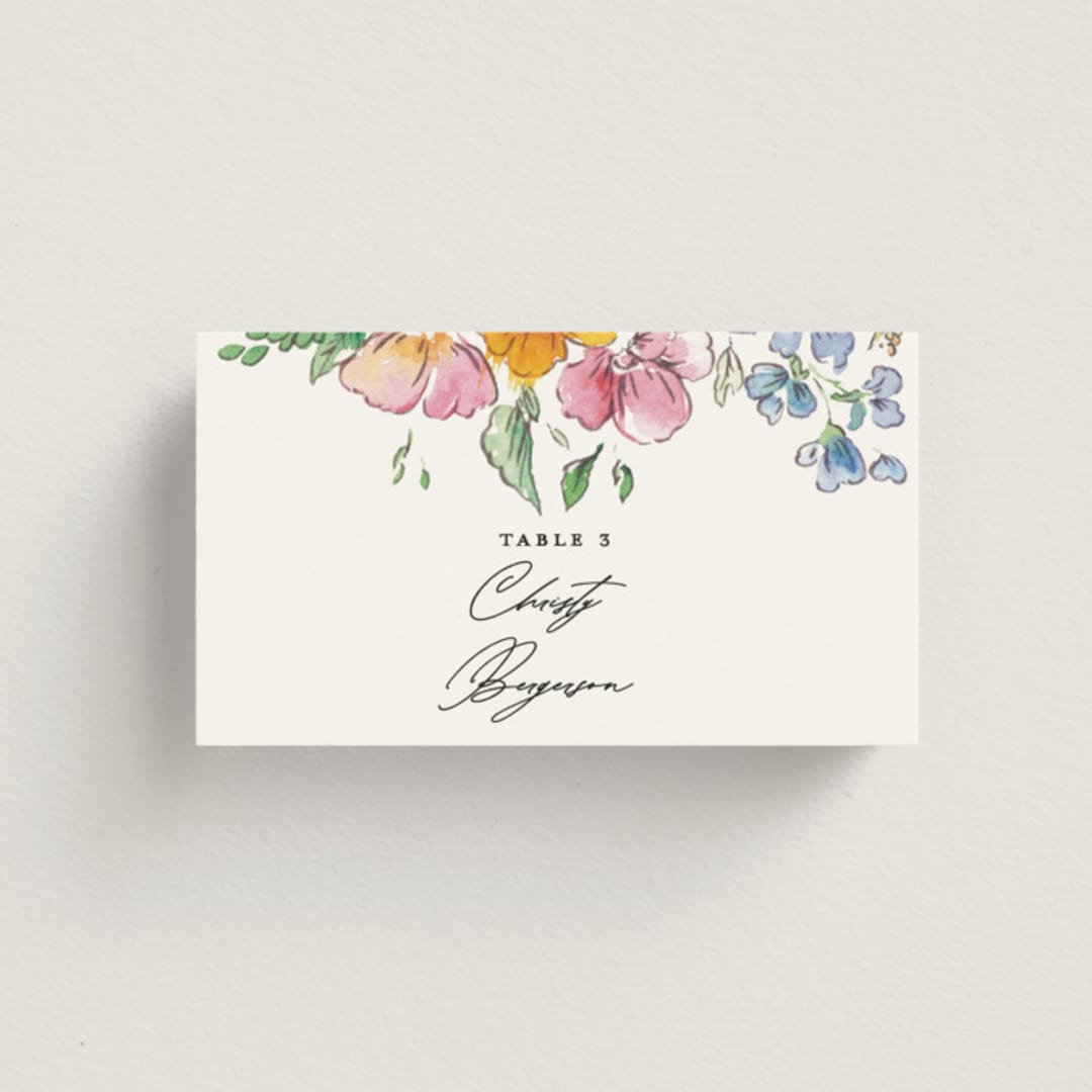 "Floral Pop" - Place Cards in Tropical by Itsy Belle Studio - Front with Free Guest Printing