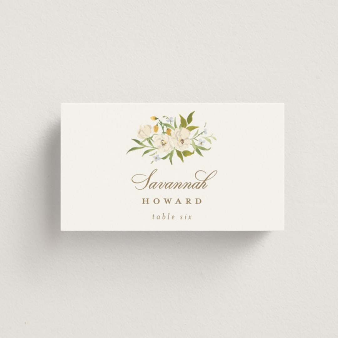 "Avalon" - Place Cards in Chiffon by Everett Paper Goods - Front with Free Guest Printing