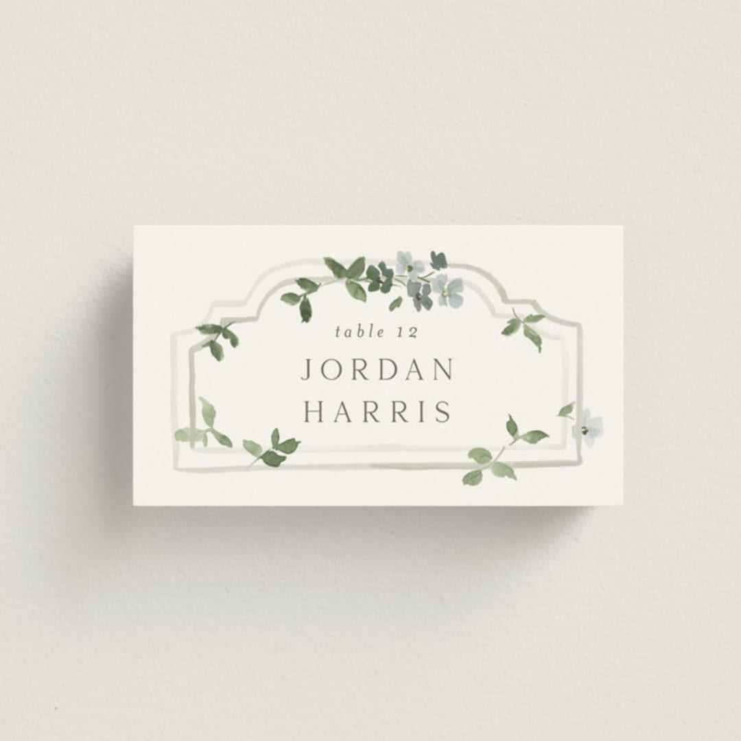 "Wistful" - Place Cards in Mist by Everett Paper Goods - Front with Free Guest Printing