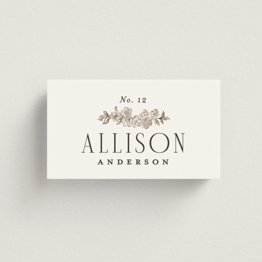 "Daphne" - Place Cards in Sephia by Itsy Belle Studio - Front with Free Guest Printing