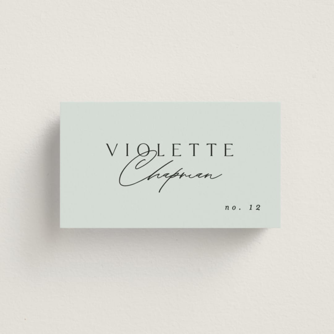 "Merryvale" - Place Cards in Sky by Kelly Schmidt - Front with Free Guest Printing