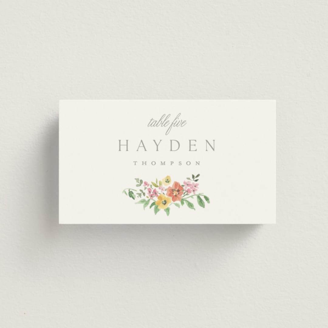 "Chelsea" - Place Cards in Hibiscus by Everett Paper Goods - Front with Free Guest Printing