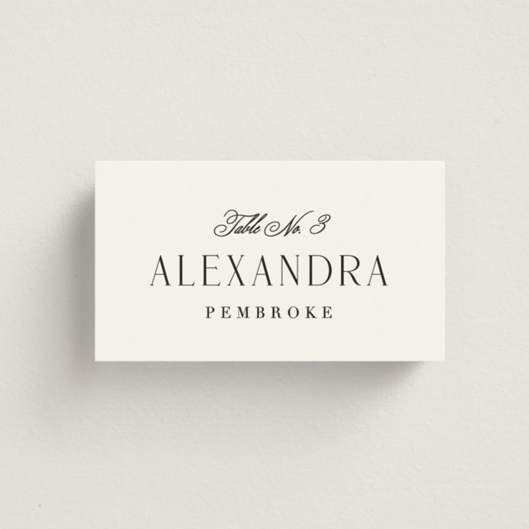 "Grand Scale" - Place Cards in Caviar by Olivia Raufman - Front with Free Guest Printing