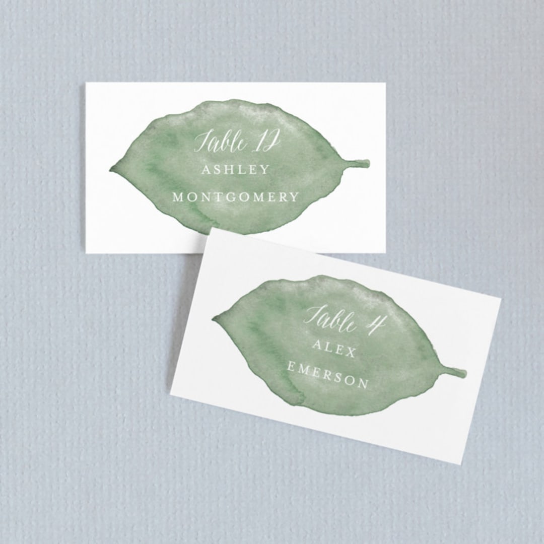 "Painted Leaf" - Place Cards in Leaf by Katharine Watson - Front with Free Guest Printing